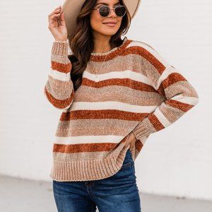 Pink Lily Grand Enthusiasm Brown Chenille Sweater